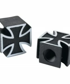 2 Bouchons De Valve TRIK TOPZ Croix De Fer Caps Shrader Noir